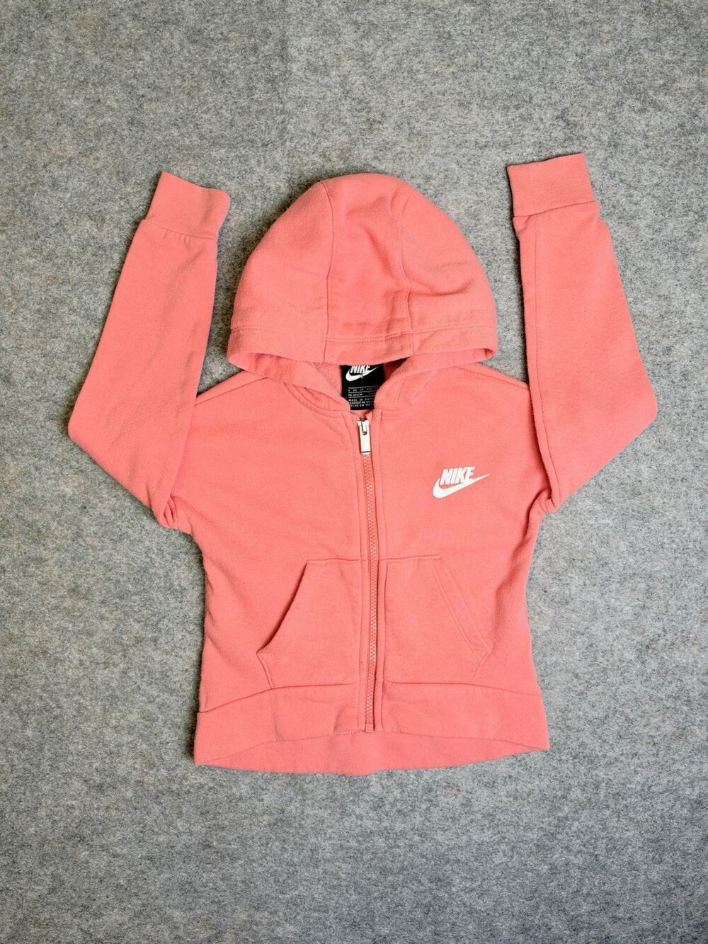 NIKE Size 3-4 YRS Girls Orange Pocket Fleece Lined Zip Up Athletic Hoodie